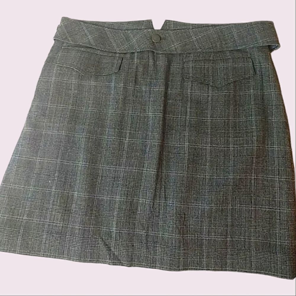 ElieTahari Vintage Wool Plaid Belted Short  Skirt size 10 - Picture 3 of 5